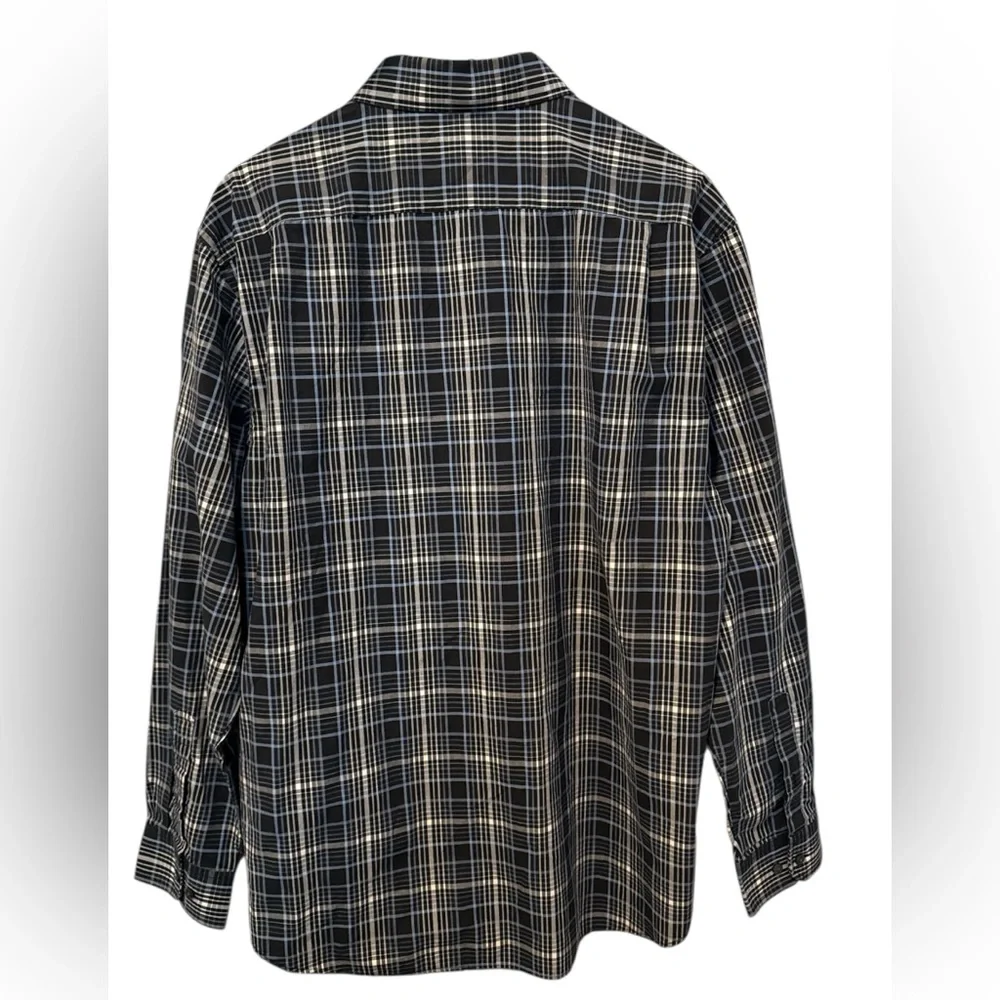 Alexander Julian‎ Button Up No Iron Men's Shirt Sz XL Black Blue Plaid Preppy